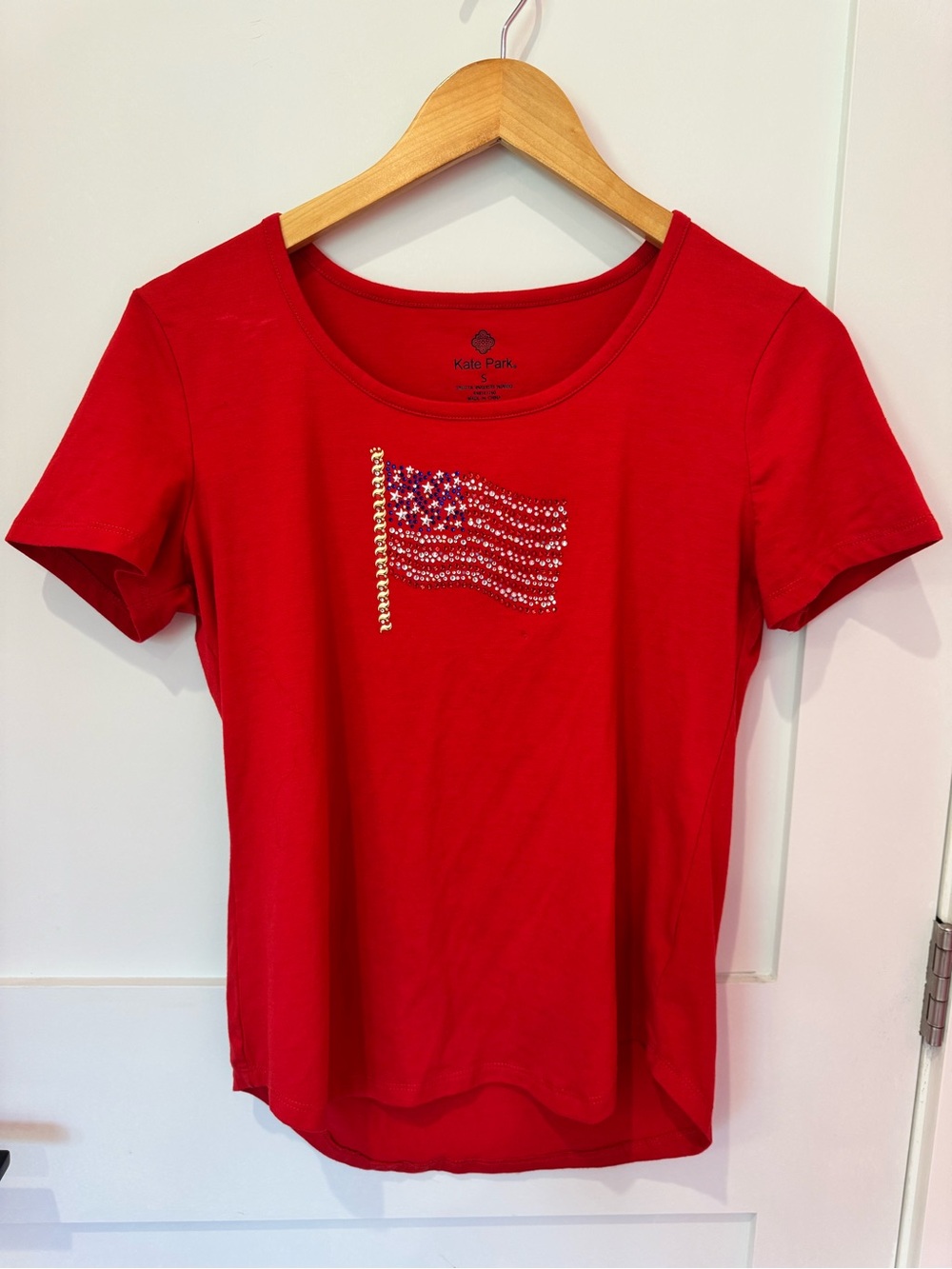 Kate Park Red Short-Sleeve Rhinestone Flag Tee